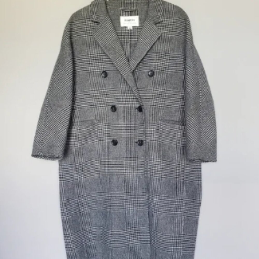 Rumere Double-Breasted Glen Plaid Wool Silk Coat Pockets NWOT 40EU/M